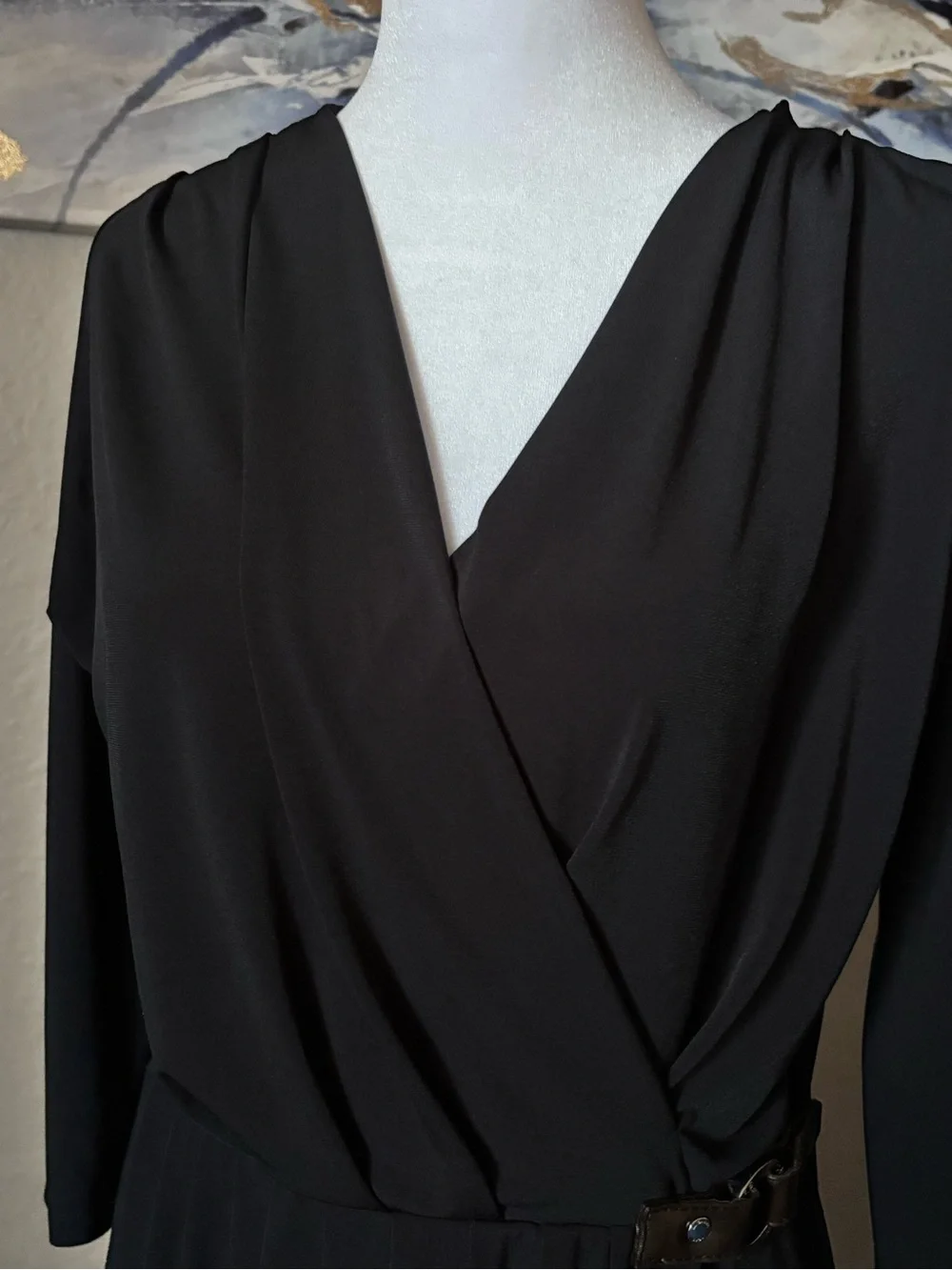 Michael Kors Black Long-Sleeve Wrap Dress with Waist Detail
